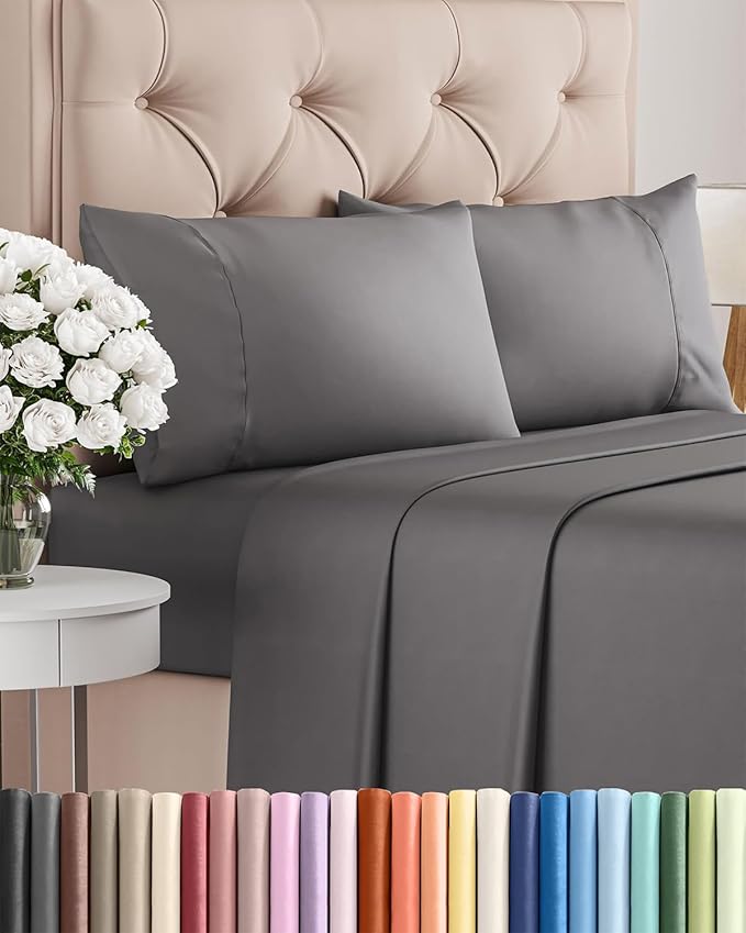 Twin 4 Piece Sheet Set - Comfy Breathable & Cooling - Ultra-Soft Hotel Luxury Bedding Set with 8-16 Inch Deep Pockets - 1 Flat & 1 Fitted Sheet & 2 Pillowcases - Wrinkle Free & Easy Care - Dark Grey