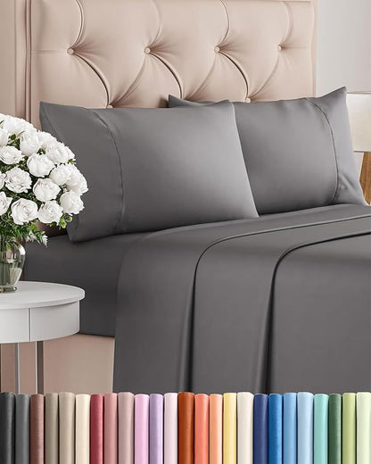 Twin 4 Piece Sheet Set - Comfy Breathable & Cooling - Ultra-Soft Hotel Luxury Bedding Set with 8-16 Inch Deep Pockets - 1 Flat & 1 Fitted Sheet & 2 Pillowcases - Wrinkle Free & Easy Care - Dark Grey