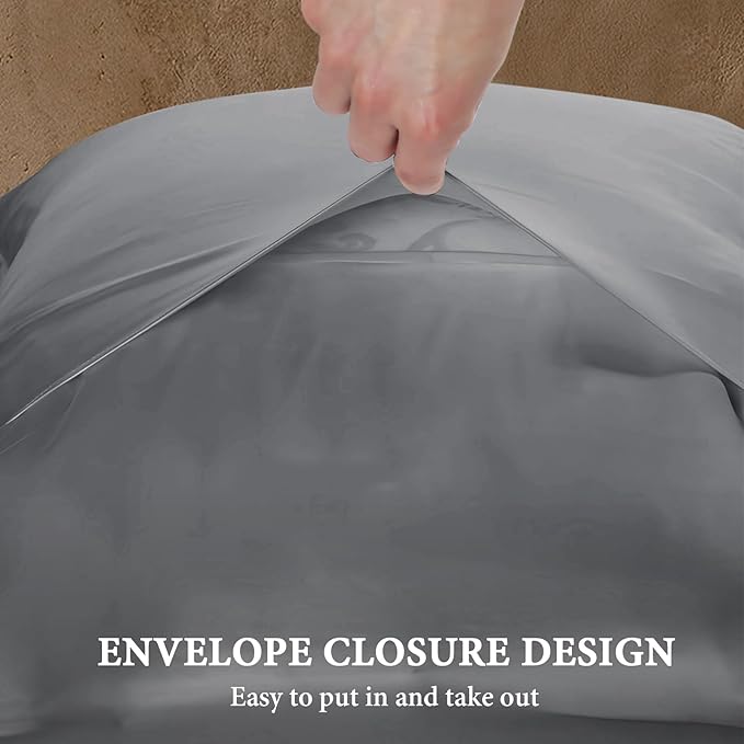 BHZ Grey Satin Goose Down Feather Pillows King Size Set of 2 with Satin Pillowcase for Hair and Skin, Cooling Pillow Cases Similar to Silk Pillow Cases, Decorative for Women, Mom Men