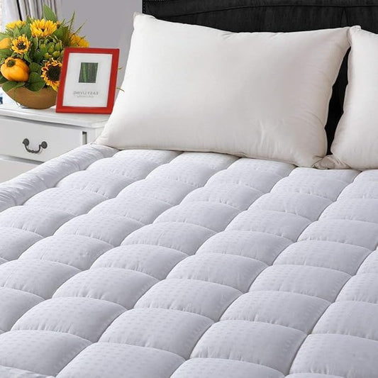 LEISURE TOWN Mattress Pad Twin XL Size Soft Cotton Mattress Cover,Quilted Fitted Mattress Topper with Deep Pocket fits 8-21 inch Mattress,Breathable Fluffy Pillow Top,Cooling Mattress Protector,White