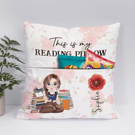 ENCYCOM Personalized Book Reading Pocket Pillow - Custom Reading Pillows with Name – Uniqua Gift for Bookworm Girls, Women Who Love Books, Perfect for Bed or Cozy Corner (Reading Pillow 07)