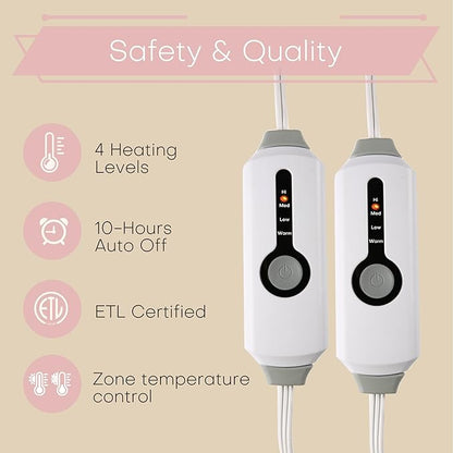 Electric Heated Blanket Queen Size 84"x90" - Coral Fleece & Sherpa Fabric Dual-Sided, 4 Heat Settings & 10 Hours Auto Off, Soft Warming Throw for Home, Office, or Bed, Machine Washable, Light Pink