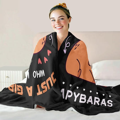 Capybara Lover Blanket, Just A Girl Who Loves Capybaras Blanket, Soft Warm Cozy Fleece Throw, Gifts for Girls Women Kids, 40"x50", Black