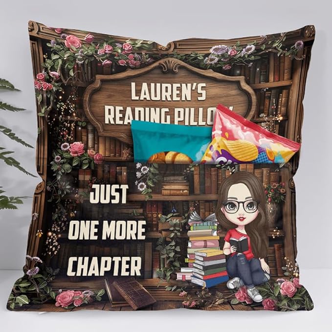 ENCYCOM Personalized Book Reading Pocket Pillow - Custom Reading Pillows with Name – Uniqua Gift for Bookworm Girls, Women Who Love Books, Perfect for Bed or Cozy Corner (Reading Pillow 02)