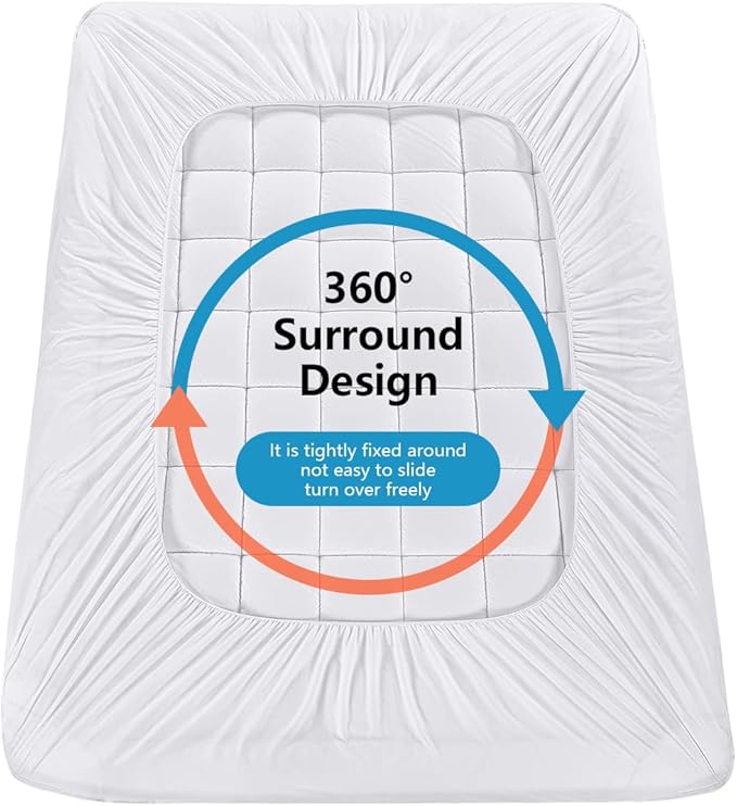 Queen Mattress Pad Cover Cooling Mattress Topper Pillow Top with Down Alternative Fill (8-21” Fitted Deep Pocket Queen Size) White