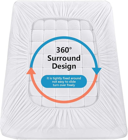 Twin XL Mattress Pad Cover Pillow Top with Stretches to 18” Deep Pocket Fits Up to 8”-21” Cooling White Bed Topper (Down Alternative, Twin XL Size)