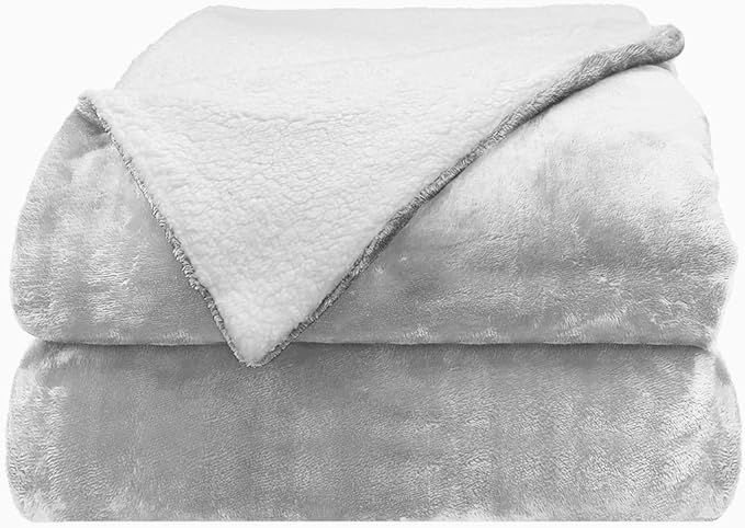 Comfort Lab Reversible Flannel Sherpa Throw Blanket - Elegant Fluffy Throw Blankets for Couch and Home Decor - Anti Pilling Non Shedding Cozy & Warm Fleece Throws - Throw (50" x 60") - Grey