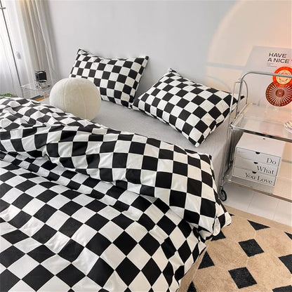 Wellboo Black White Plaid Comforter Sets Queen Women Men Black and White Checkerboard Grid Bedding Comforters Cotton Boys Girls Modern Checkered Geometric Quilts Luxury Abstract White Bedding