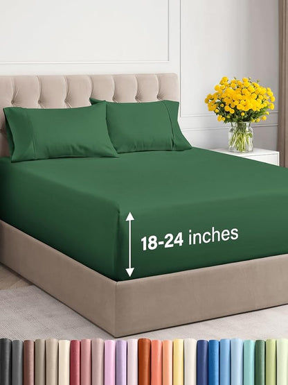 Extra Deep Twin XL Sheet Set - 4 Piece Breathable & Cooling Sheets - Hotel Luxury Bed Sheets Set - Easy Fit - Soft, Wrinkle Free & Comfy Sheets Set - Emerald Green Sheet Set with Extra Deep Pockets