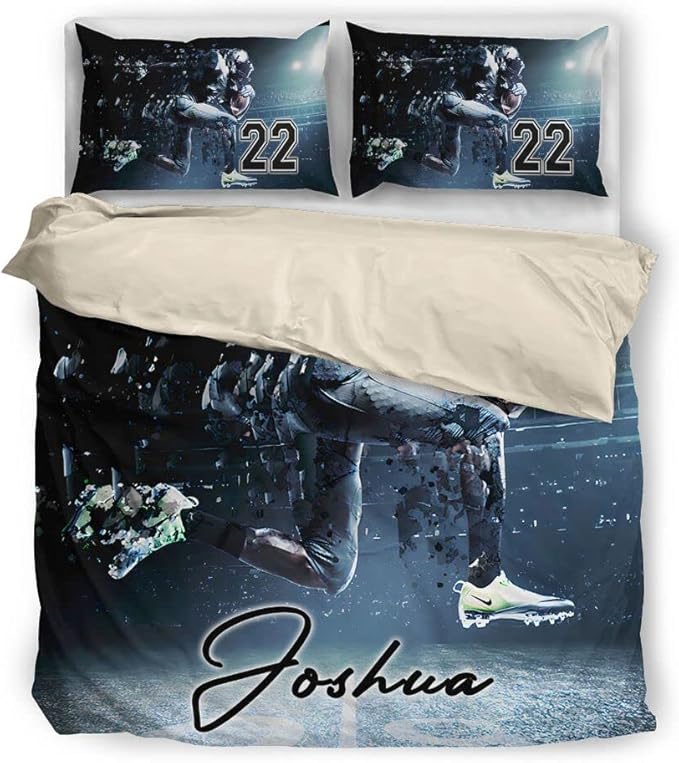 Personalized American Football Bedding Set, Kids 3 Piece Duvet Cover Set with Pillow Shams for Teens Boys, NO Comforter, Twin Size for Rugby Lovers (Football 12)