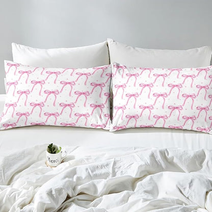 Cartoon Bowknot Girls Duvet Cover Set King Size Kids Bow Tie Princess Bedding Sets 3Pcs for Child Girly Woman Room Decor, Butterfly Knot Comforter Cover with 2 Pillowcases (No Comforter) Pink