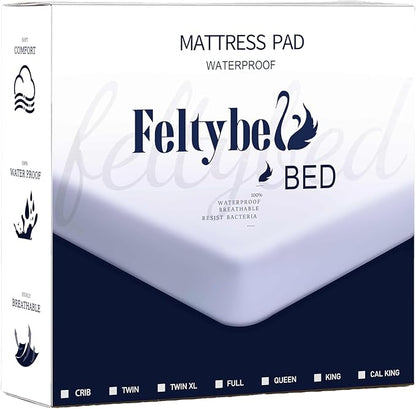 FELTYBED Twin Size Waterproof Mattress Protector, Soft Breathable Bed Mattress Cover with Deep Pocket 6"- 15", Noiseless & Washable Mattress Pad Cover for Bedroom (White, Twin)