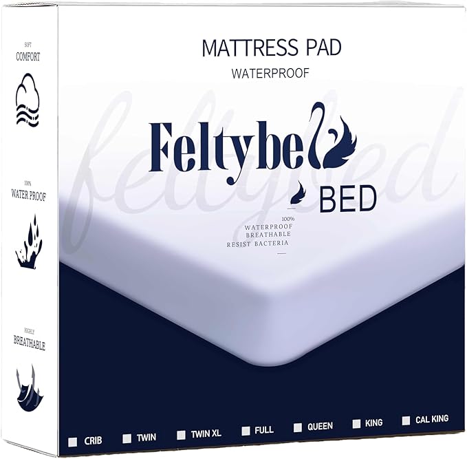 FELTYBED King Size Mattress Protector Waterproof, Soft Breathable Bed Mattress Cover with Deep Pocket 6"- 18", Noiseless & Washable Mattress Pad Cover for Home, Bedroom (Gray, King)