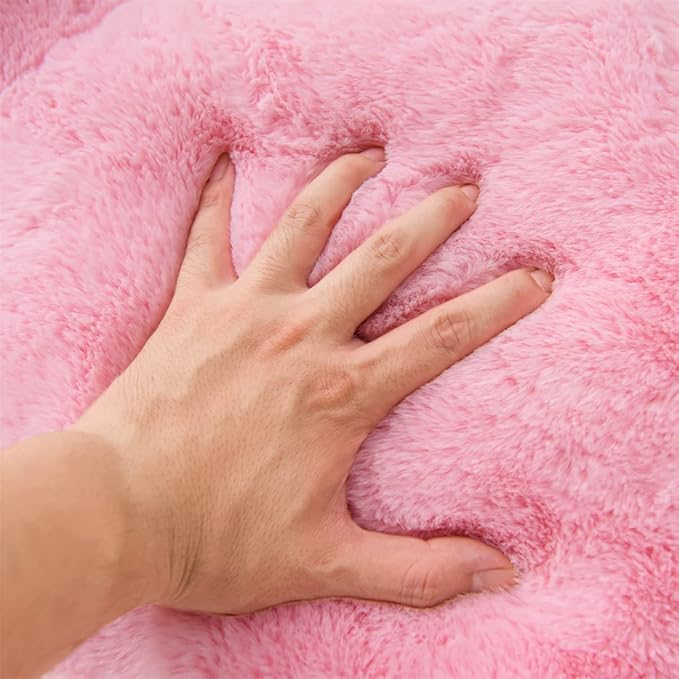 Holawakaka Large Faux Fur Bed Rest Pillow with Arms,Rabbit Fur Reading Pillows Perfect for Adults Men Women, Arm, Back, Pregnancy Lumbar & Head Neck Coccyx Lower Back Support Cushion (Pink)
