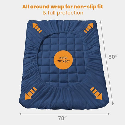 MATBEBY King Size Mattress Pad - Cooling Breathable Mattress Topper, Quilted Fitted Mattress Protector, Pillow Top Mattress Cover with 8-21" Deep Pocket, Machine Washable, Navy Blue, 78x80 Inches