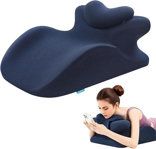 Memory Foam Ergonomic Wedge Pillow, Prone Pillow for Sleeping, Reading Pillow for Bed, Ergonomic Support for Back Pain, Acid Reflux & Sitting Up, Ideal for Massage, with Removable Cover