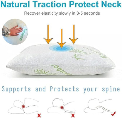 Rayon Derived from Bamboo Pillows Standard Size Set of 2 - Adjustable Shredded Memory Foam for Sleeping - Cooling & Breathable Pillowcase with Zipper - Back, Stomach, Side Sleeper 26x20 Inch