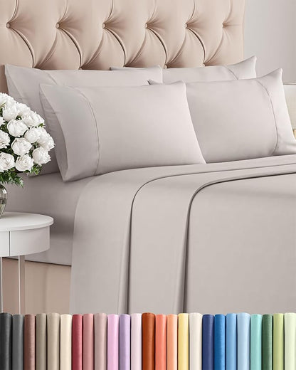 Cal King 6 Piece Sheet Set - Comfy Breathable & Cooling - Soft Hotel Luxury Bedding Set with 8-16 Inch Deep Pockets - 1 Flat & 1 Fitted Sheet & 4 Pillowcases - Wrinkle Free & Easy Care - Light Grey