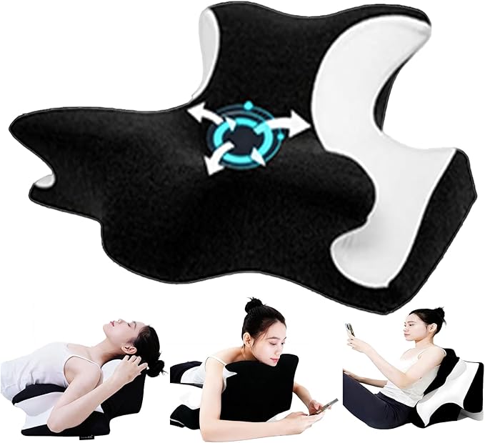 Bed Rest Reading Pillow，Chin and Back Support Pillow，Headboard Wedge Pillow，Ergonomic Memory FoamLying, Reclining, and Prone Sleepers，Sitting up Pillow，Relieve Neck/arm Pain-Black