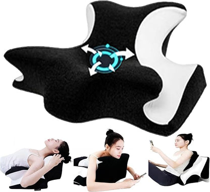 Bed Rest Reading Pillow，Chin and Back Support Pillow，Headboard Wedge Pillow，Ergonomic Memory FoamLying, Reclining, and Prone Sleepers，Sitting up Pillow，Relieve Neck/arm Pain-Black