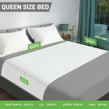 Bed Pads Washable Waterproof for Incontinence Adults, Reusable Wetting Pad Mattress Protector Underpads Tuckable Quick Dry, Fits Queen Size Bed, 36" x 60", White