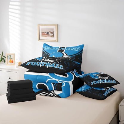 Feelyou Football Comforter Set with Sheets 7 Piece Full Size Ball Games Bed in a Bag Kids Boys Girls Rugby Bedding Set City of Footballs Bedroom Decor Rugby Sports