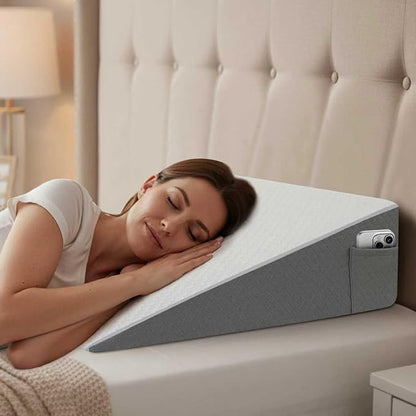 Bed Wedge Pillow for Sleeping & Resting, 8 inch Incline Pillow Wedge for Adults Seniors, Back Support and Leg Elevation, Cooling Memory Foam Top, Ideal for Couch, Bedroom & Living Room