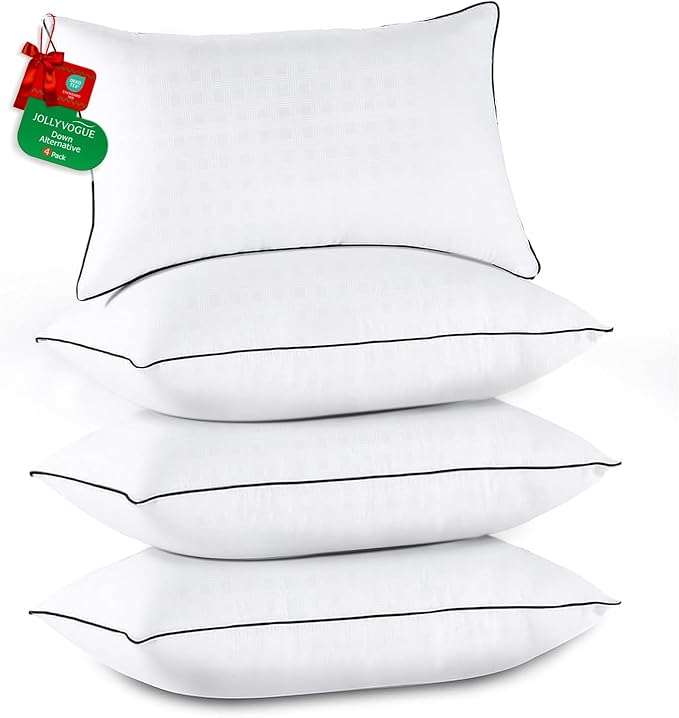 JOLLYVOGUE Pillows Standard Size Set of 4, Collection Bed Pillows for Sleeping, Hotel Quality Pillows for Side, Back and Stomach Sleepers, Soft Supportive Oeko-Tex Certified Down Alternative Filling