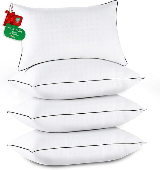 JOLLYVOGUE Pillows Standard Size Set of 4, Collection Bed Pillows for Sleeping, Hotel Quality Pillows for Side, Back and Stomach Sleepers, Soft Supportive Oeko-Tex Certified Down Alternative Filling