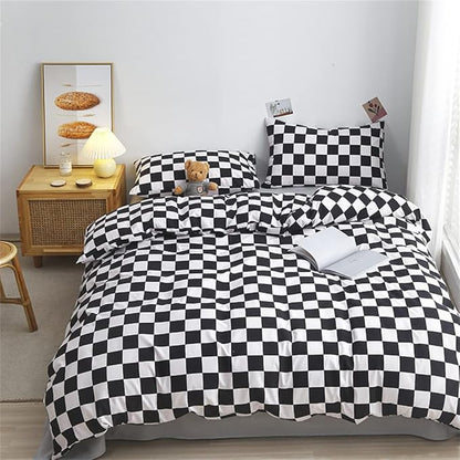 Wellboo Black White Plaid Comforter Sets Twin Women Men Black and White Checkerboard Grid Bedding Comforters Cotton Boys Girls Modern Black Checkered Geometric Quilts Luxury Abstract White Bedding