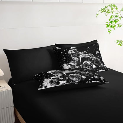 Motocross Racing Car Racer Comforter 7Pcs Racing Speed Sports Truck Bedding Set for Kid Teen Boy Girl Adult Extreme Sports Quilt Bed Set Twin with 2 Sheets,2 Pillowcases,2 Throw Pillow Covers