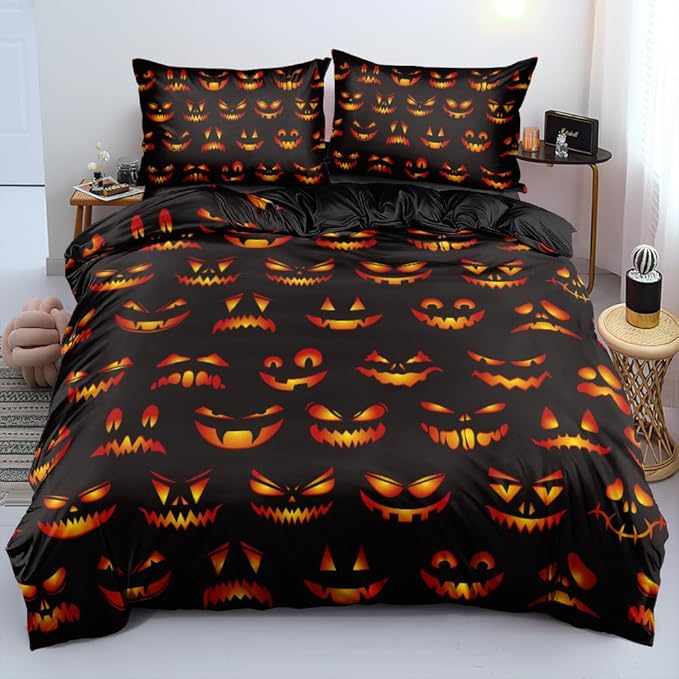 3D Print Comforter Cover Halloween Bedding Set Full, Duvet Cover and 2 Pillowcases - Cool Cat Bed Set for Festival Decor