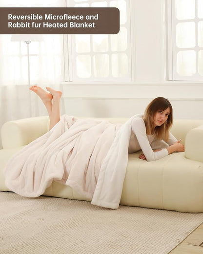 Electric Heated Blanket Twin Size, Washable Blanket Warmer for Home for Adults, Fast Heating Super Cozy Soft Fabric, 62" x 84", 9 Heat Levels, 1-9H Auto-Off, ETL Certified, Pink White