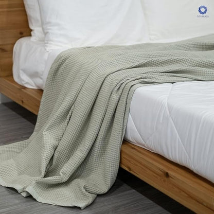 GOTS Certified Organic Cotton Waffle Weave Blanket, Throw Bed Size, 50"X60"Cozy Throw Blanket for Couch, Modern Home Decor, Throw Blankets,Comfy Waffle Blanket Soft Bed Blankets -Sea Foam