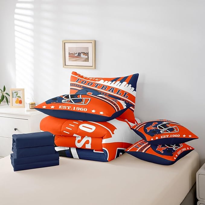 Erosebridal Cool Sports Helmet Comforter Set King, Football Bedding Kids Rugby Sports Decor Comforter + Flat Sheet + Fitted Sheet + 2 Pillowcases + 2 Throw Pillow Covers
