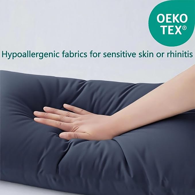 Flat Ultra Thin Bed Pillows Standard Size Pillow Set of 2 Extra Soft Down Alternative for Stomach Side Back Sleeper Dark Blue 20x26inches