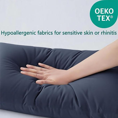 Flat Ultra Thin Bed Pillows Standard Size Pillow Set of 2 Extra Soft Down Alternative for Stomach Side Back Sleeper Dark Blue 20x26inches
