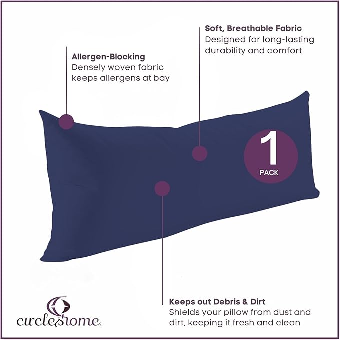 CirclesHome Pillow Protectors Single Pack Body (20 x 55) Zippered - 100% Cotton Breathable Pillowcases - Protects Pillows from Dirt, Dust and Debris (Body- Single Pack - 20x55)