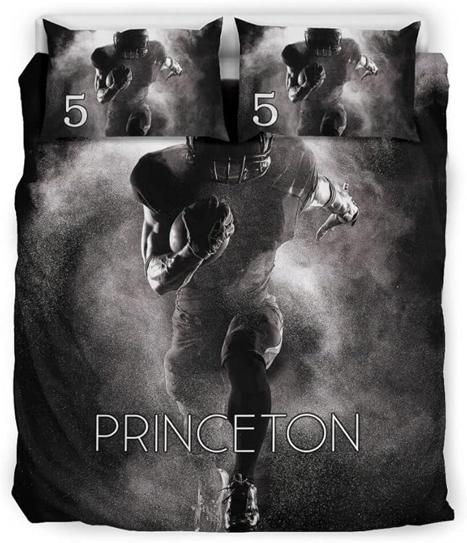 Personalized American Football Bedding Set, Kids 3 Piece Duvet Cover Set with Pillow Shams for Teens Boys, NO Comforter, Twin Size for Rugby Lovers (Football 17)