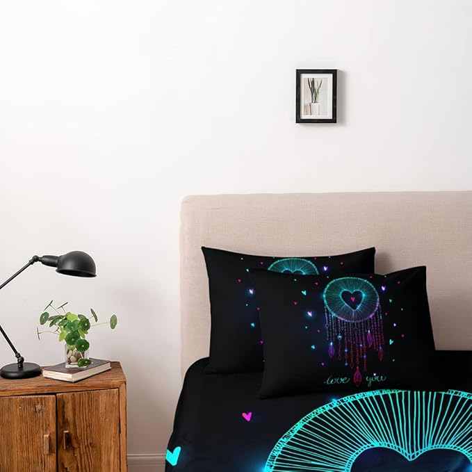 3D Print Bohemian Style Duvet Cover Set Boho Feather Comforter Covers and Pillow Shams Black Color Bedding Sets Full Size Kid Bedroom Decoration