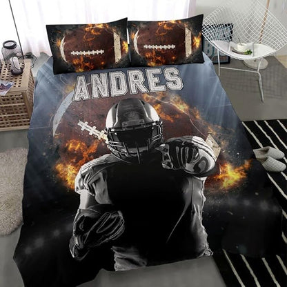 Personalized American Football Bedding Set, Kids 3 Piece Duvet Cover Set with Pillow Shams for Teens Boys, NO Comforter, Twin Size for Rugby Lovers (Football 01)