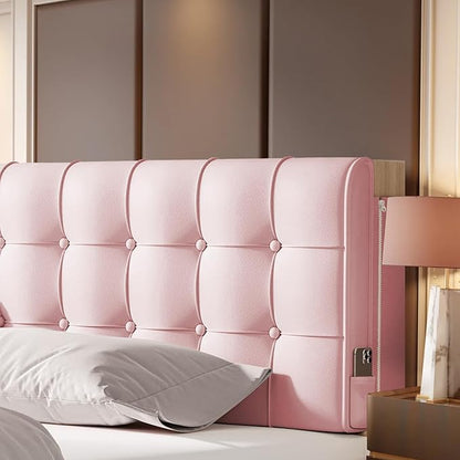 BCU Headboard Pillow Full Size Upholstered Soft Tufted Headboard Backrest Pillow with Removable Cover for Adjustable Bed Back Support, Pink
