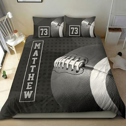 Personalized American Football Bedding Set, Kids 3 Piece Duvet Cover Set with Pillow Shams for Teens Boys, NO Comforter, Twin Size for Rugby Lovers (Football 08)