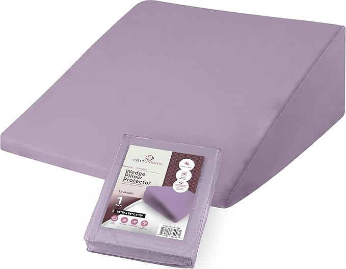 CirclesHome Wedge Pillow Cover 100% Cotton, Zippered Wedge Pillow Case Protector, Soft, Hypoallergenic & Breathable - Lavender, (25Wx26Lx10)