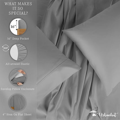 URBANHUT 100% Egyptian Cotton Sheets - 1000 Thread Count Full Size Sheet Set (4Pc), Long Staple Cotton Bedding Sheets, All Season Sateen Weave, Luxury Hotel Bedsheets,16" Deep Pocket - Dark Grey