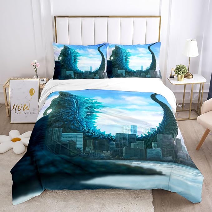Duvet Cover Set Queen King Size Dinosaur Comforter Cover Bedding Set 3D Cartoon Microfiber 1 Piece Duvet Cover with Zipper Closure 2 Pieces Pillow Shames No Comforter (Dino32, Full/Queen)