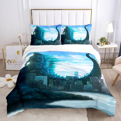 Duvet Cover Set Queen King Size Dinosaur Comforter Cover Bedding Set 3D Cartoon Microfiber 1 Piece Duvet Cover with Zipper Closure 2 Pieces Pillow Shames No Comforter (Dino32, Full/Queen)
