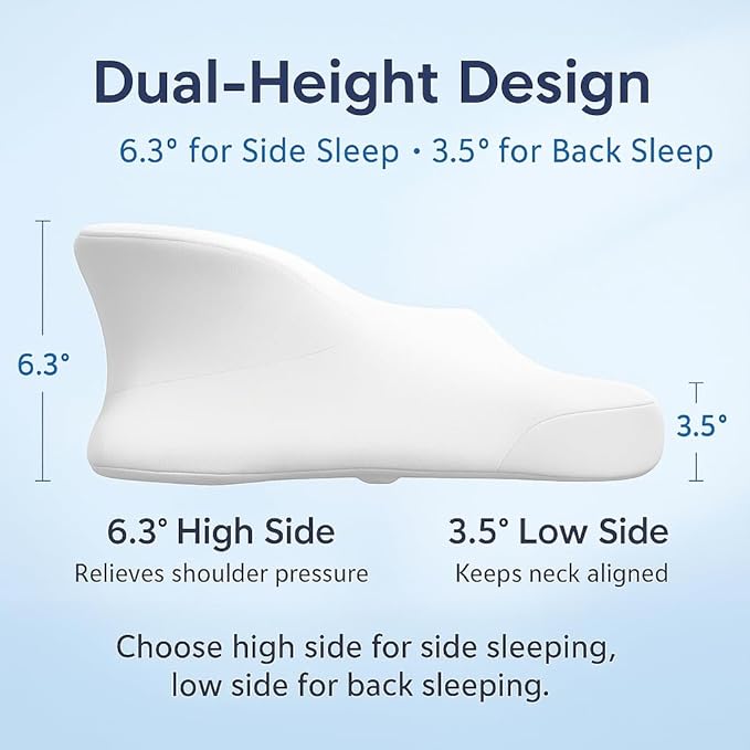 High Profile Cervical Pillow for Neck Support, Ergonomic Memory Foam Pillow for Side Sleepers, Firm Support for Neck Pain Relief – White