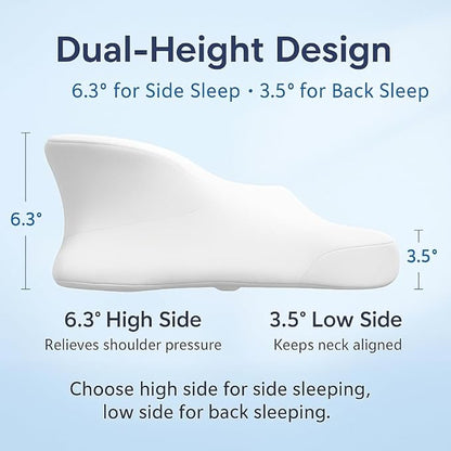 High Profile Cervical Pillow for Neck Support, Ergonomic Memory Foam Pillow for Side Sleepers, Firm Support for Neck Pain Relief – White