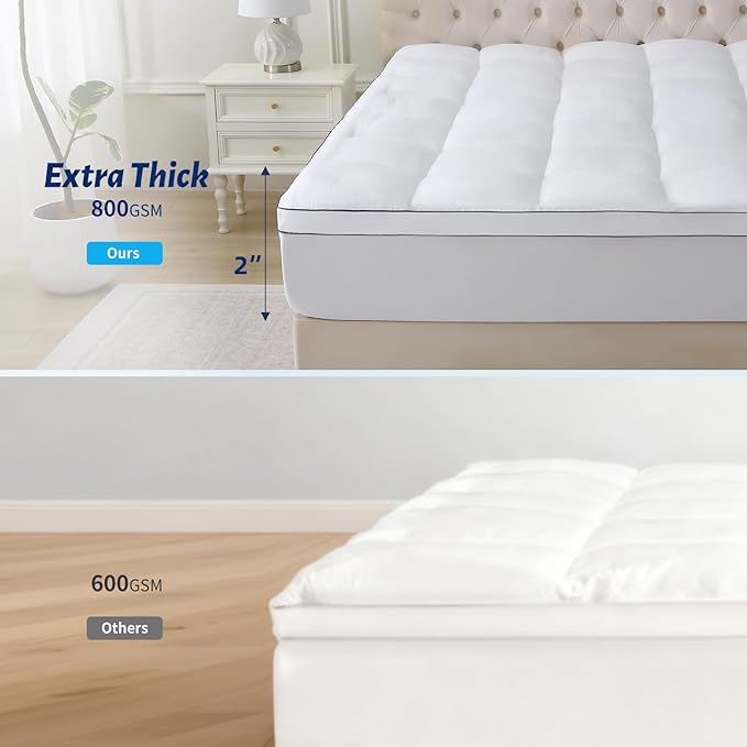 Mattress Topper with Deep Pocket, Extra Thick Pillow Top Mattress Pad, Breathable & Cooling Mattress Cover, Fits 8-21 Inch, Soft Support for Back Pain Relief, Mattress Protector (Full, White)